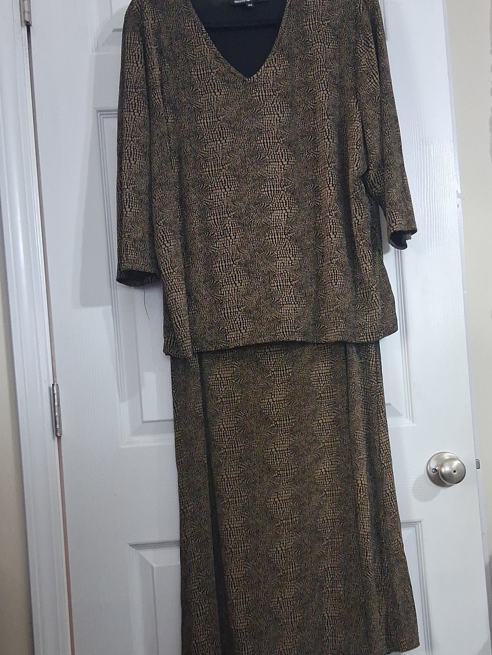 Vintage Briggs New York Brown Animal Print Knit Two-Piece Skirt Set 2X $36.